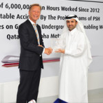 Eng. Abdullah Al-Subaie awarding memorandum trophy to Eng. Guenther Heilmayer, Project Director for PSH joint venture